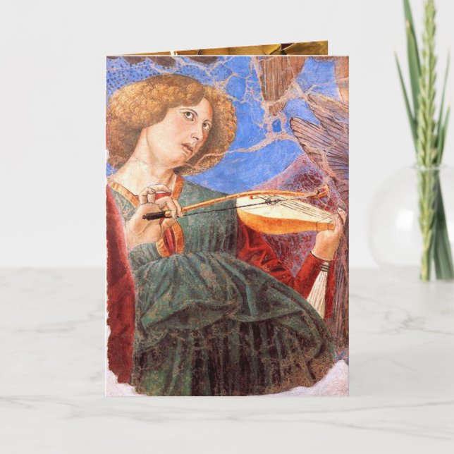 Tarjeta Festiva MÚSICO ANGEL, pergamino (Anverso)