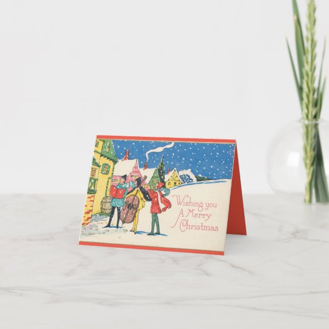 Tarjeta Festiva Músicos decorativos tocando cartas de Navidades (Anverso)