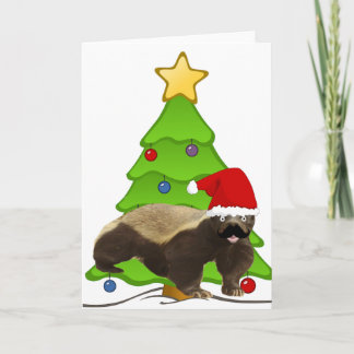 Tarjeta Festiva Mustache Honey Badger Santa