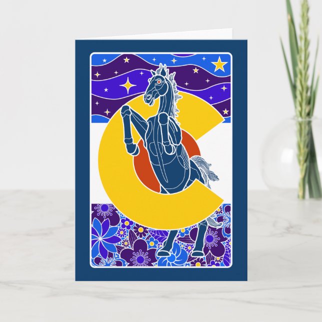 Tarjeta Festiva mustang azul de colorado (Anverso)