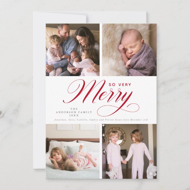 Tarjeta Festiva Muy Feliz 4 Navidades fotográficos (Anverso)