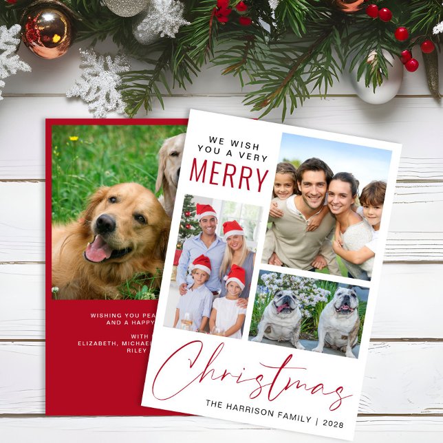 Tarjeta Festiva Muy Feliz 4 Navidades fotográficos (This holiday season, let your family's smiles and heartwarming memories shine on our 4 photo card)