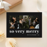 Tarjeta Festiva Muy Feliz Collage de fotos Black Modern 3<br><div class="desc">Así Que Muy Merry Black Modern 3 Collages de fotos Tarjeta de vacaciones. Envíe personalizable y saludos personalizados de vacaciones a amigos, colegas y familia en festividades de diseño fotográfico simple, moda, elegante y moderno, tarjetas de estilo minimalista natural! Debajo de la caligrafía se muestra el mensaje de bienvenida de...</div>
