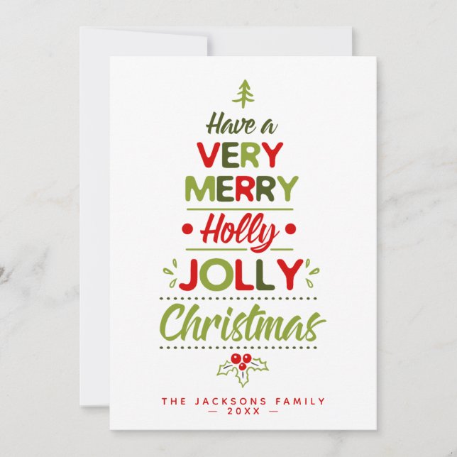 Tarjeta Festiva Muy Feliz Holly Jolly nombre personalizado del árb (Anverso)