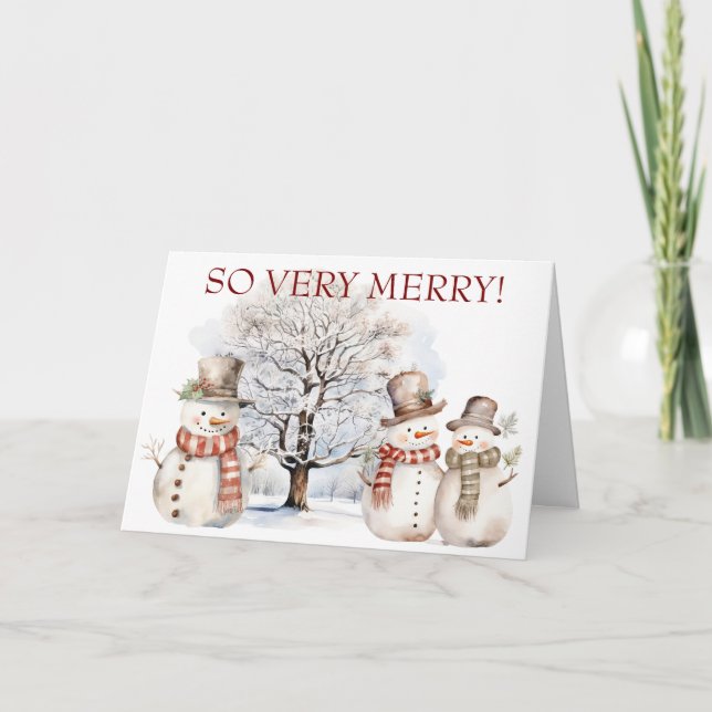 Tarjeta Festiva Muy Feliz Snowmen (Anverso)