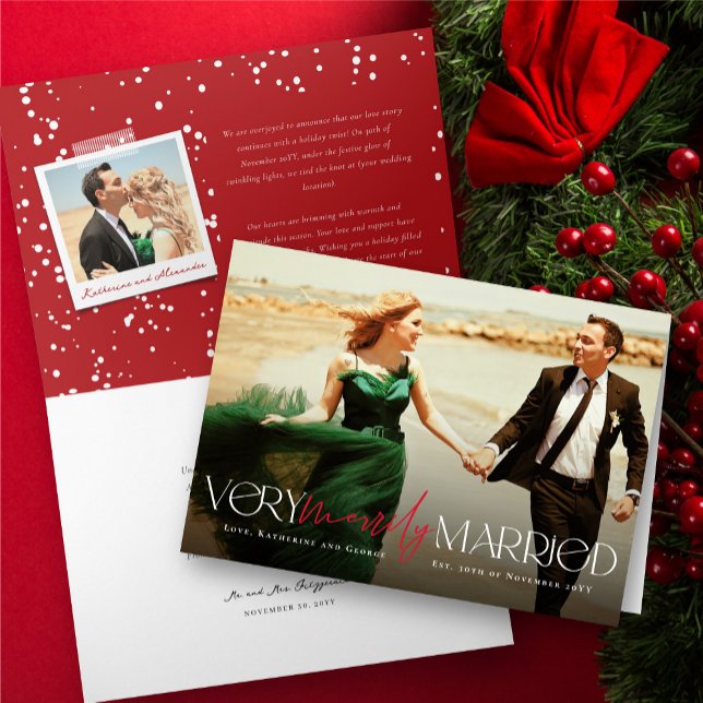 Tarjeta Festiva Muy Merrily Casado Sr. y Sra. Modern Photo Boda (Very Merrily Married Mr & Mrs Modern Photo Wedding Announcement / Holiday Card @ fat_fa_tin)