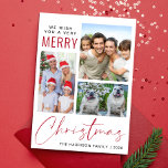 Tarjeta Festiva Muy Merry 3 Navidades fotográficos<br><div class="desc">Tarjeta de saludo de vacaciones moderna con un collage de fotos de 3 fotos y "Te deseamos una feliz Navidad" en combinación con una tipografía simple y un elegante guión rojo. Añade tu nombre y el año.</div>