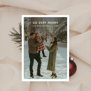 Tarjeta Festiva Muy Merry Rustic Winter Family Photo