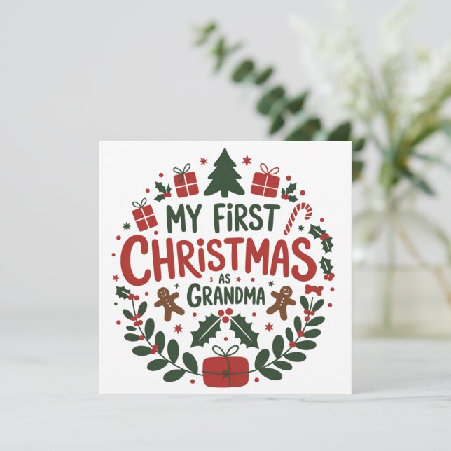 Tarjeta Festiva My First Christmas As Grandma Family Matching  (Anverso de pie)