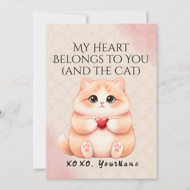 Tarjeta Festiva My Heart Belongs to You And the Cat Valentine Card (Anverso)