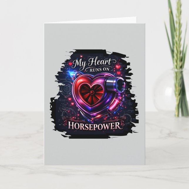 Tarjeta Festiva My Heart Runs on Horsepower – Racing Valentine (Anverso)