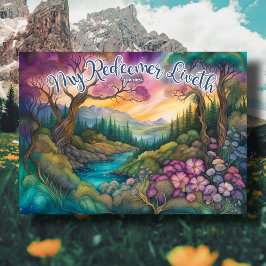 Tarjeta Festiva My Redeemer Liveth Woodland Forest Christian