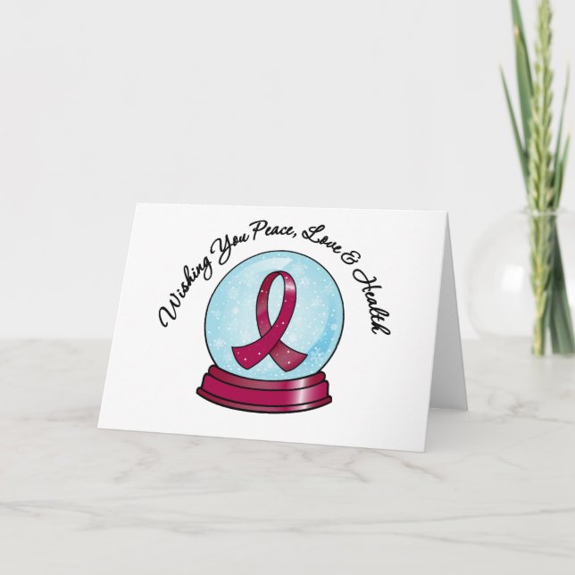 Tarjeta Festiva Myeloma Ribbon Merry Christmas Snglobe (Anverso)