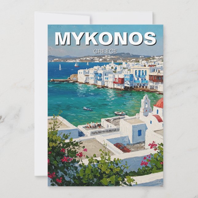 Tarjeta Festiva Mykonos Grecia Islas griegas Pequeña Venecia (Anverso)