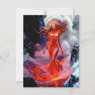 Tarjeta Festiva "Nacido del Inferno" - Retrato de mujer volcánica