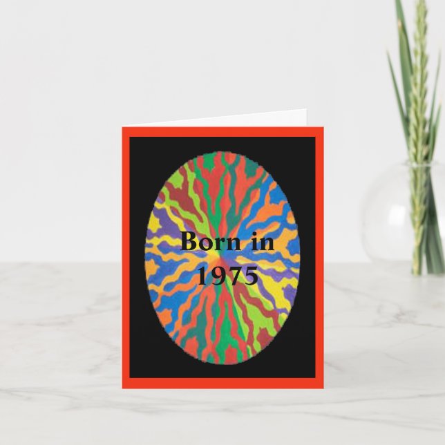 Tarjeta Festiva Nacido en 1975. Hechos divertidos de cumpleaños so (Anverso)