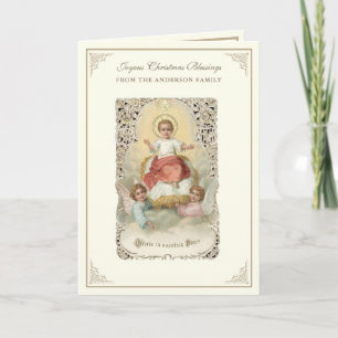 Tarjeta Festiva Nacimiento de Jesús Poinsettias Rosario