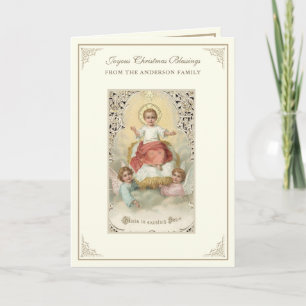 Tarjeta Festiva Nacimiento de Jesús Poinsettias Rosario