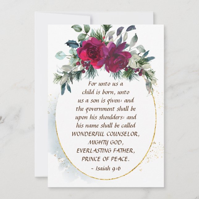 Tarjeta Festiva Nació un niño Isaías 9:6 Navidades (Anverso)