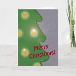 Tarjeta Festiva Naive Green Christmas Tree Golden Lights Textos