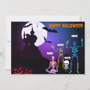 Tarjeta Festiva Namaste con la Familia Esqueleto: Yoga Caprichoso