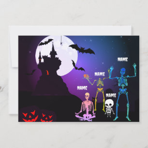 Tarjeta Festiva Namaste con la familia Skeleton: Yoga caprichoso