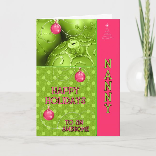 Tarjeta Festiva Nanny Modern Girly Hot Pink Holiday (Anverso)