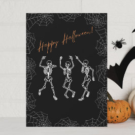 Tarjeta Festiva Naranja Black White Dancing Skeletons Halloween