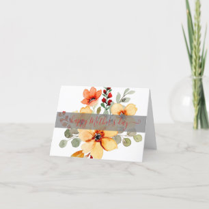 Tarjeta Festiva Naranja brillante acuarela floral