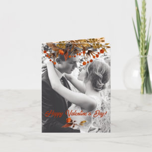 Tarjeta Festiva Naranja Brown Foliage Valentine agrega tu propia f