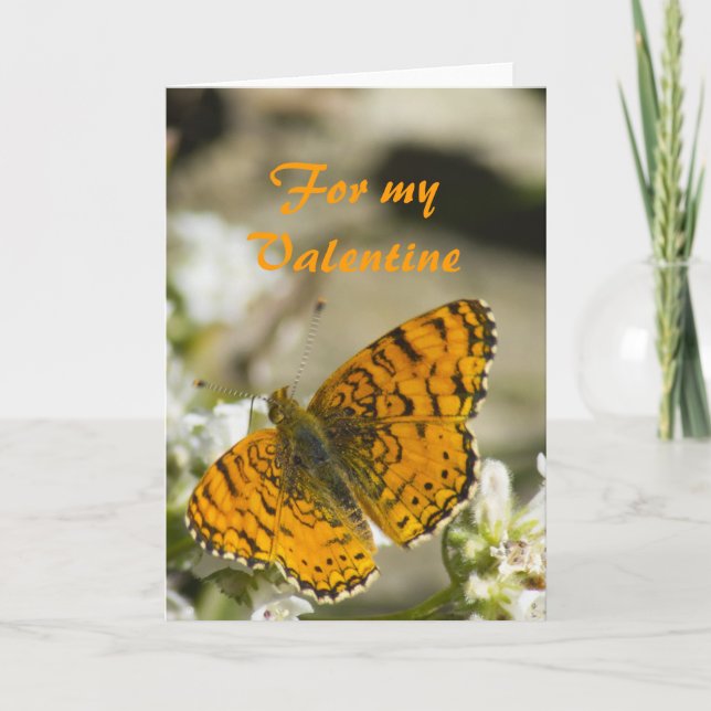 Tarjeta Festiva Naranja Butterfly Valentine (Anverso)