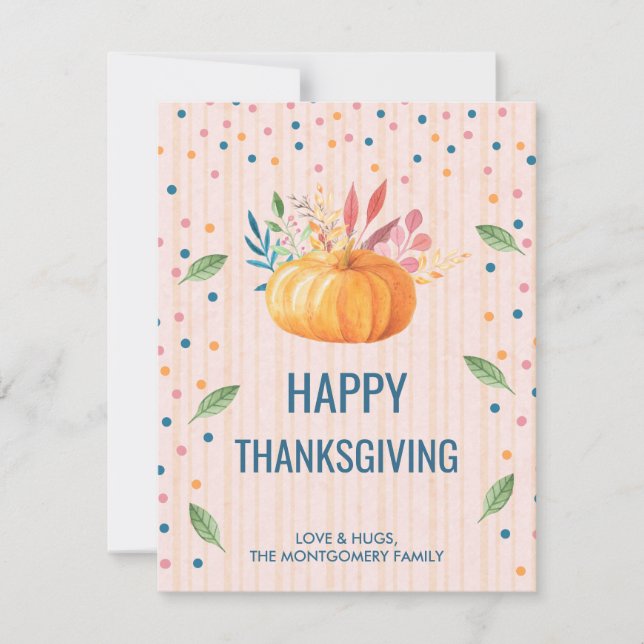 Tarjeta Festiva Naranja Calabaza Feliz Día de Gracias (Anverso)