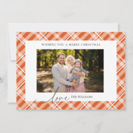 Tarjeta Festiva Naranja clásico Tartan Plaid Personalizado Photo N