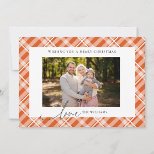 Tarjeta Festiva Naranja clásico Tartan Plaid Personalizado Photo N