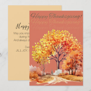 Tarjeta Festiva Naranja de Acción de Gracias del Árbol de Otoño