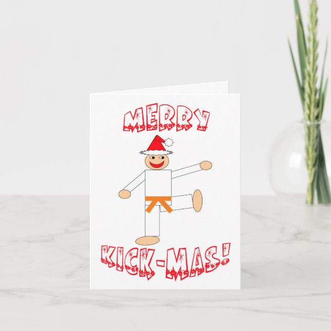 Tarjeta Festiva Naranja de Artes Marciales Cinturón Merry Kick-Mas (Anverso)