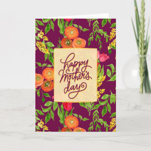 Tarjeta Festiva Naranja de Día de la Madre Ranunculus Tulipanes ro