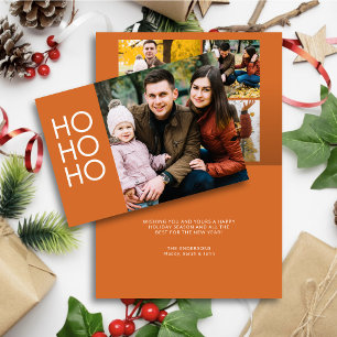 Tarjeta Festiva Naranja de navidades "HO HO HO HO"