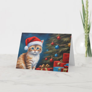 Tarjeta Festiva Naranja de navidades Tabby Kitten