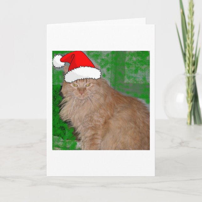 Tarjeta Festiva Naranja de navidades Tabby Kitty Cat (Anverso)