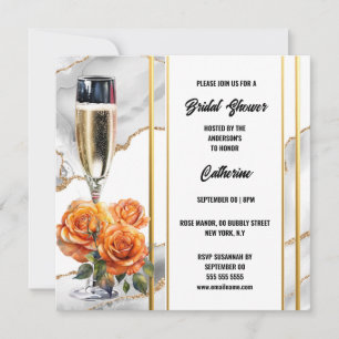 Tarjeta Festiva Naranja de vino espumoso de ducha de novia rosa el