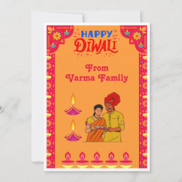 Tarjeta Festiva Naranja decorada Feliz Diwali