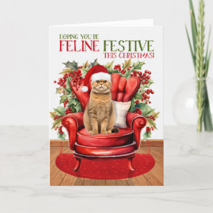 Tarjeta Festiva Naranja Escocia Navidades de Plegar FELINE Festivi