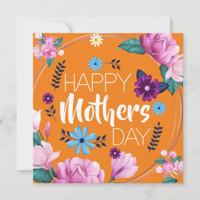 Tarjeta Festiva Naranja floral brillante feliz día de la madre (Anverso)