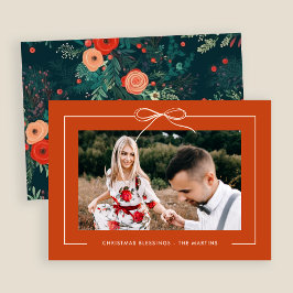 Tarjeta Festiva Naranja Floral Ribbon - Navidades fotográficos con