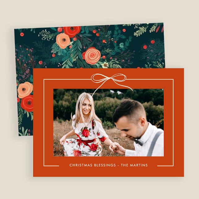 Tarjeta Festiva Naranja Floral Ribbon - Navidades fotográficos con (Subido por el creador)