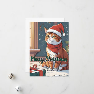 Tarjeta Festiva Naranja gato con Navidades gorra lindo mascota ani