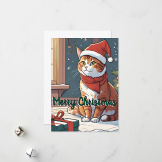 Tarjeta Festiva Naranja gato con Navidades gorra lindo mascota ani