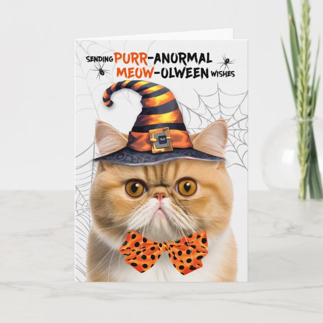 Tarjeta Festiva Naranja Gato de Halloween Exótico PURRparentela an (Anverso)