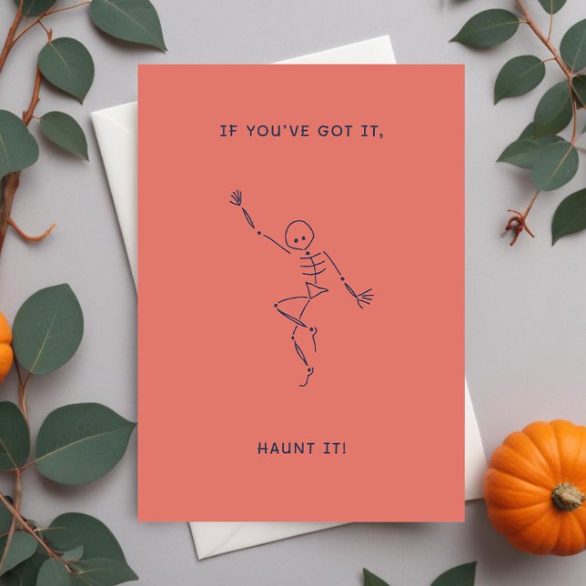 Tarjeta Festiva Naranja Halloween Dancing Skeleton (Subido por el creador)